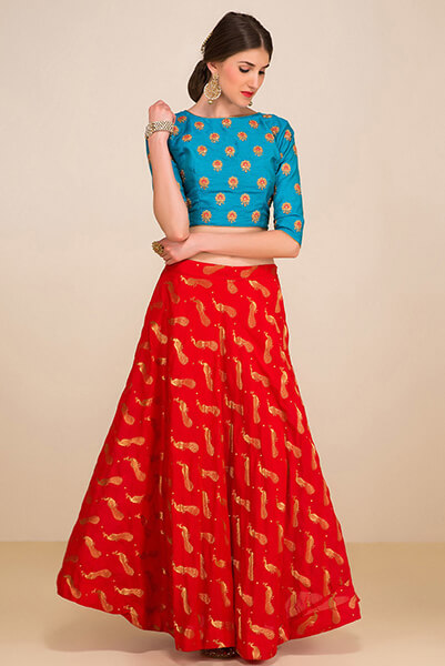 Crop Top with Ethnic Skirt